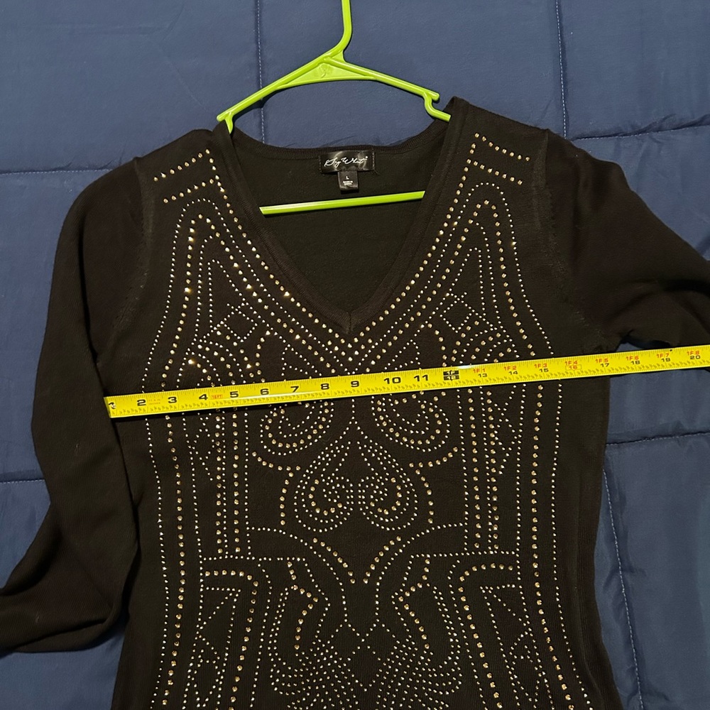 SAY WHAT • Black Sweater w/Gold Rhinestone Dress • sz L • - Picture 7 of 9